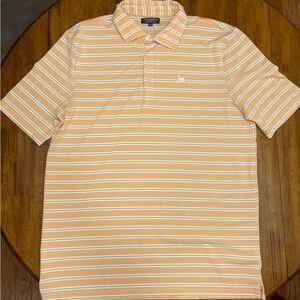 Over Under Men’s Polo Shirt Orange/Peach with White/Green Stripe XL Made in USA